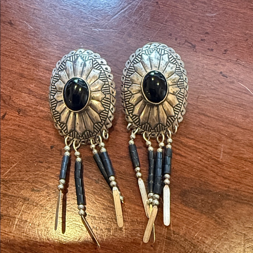 SW style Onyx and Silver Dangle Earrings
